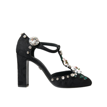 Dolce & Gabbana Black Lilies Crystal Heels Pumps Shoes