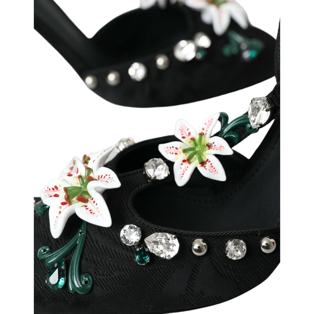 Dolce & Gabbana Black Lilies Crystal Heels Pumps Shoes