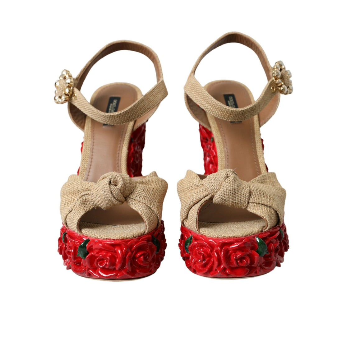 Dolce & Gabbana Red Roses Crystal Platform Sandals Shoes