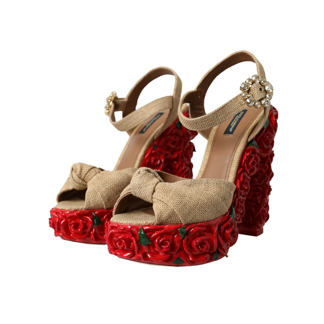 Dolce & Gabbana Red Roses Crystal Platform Sandals Shoes