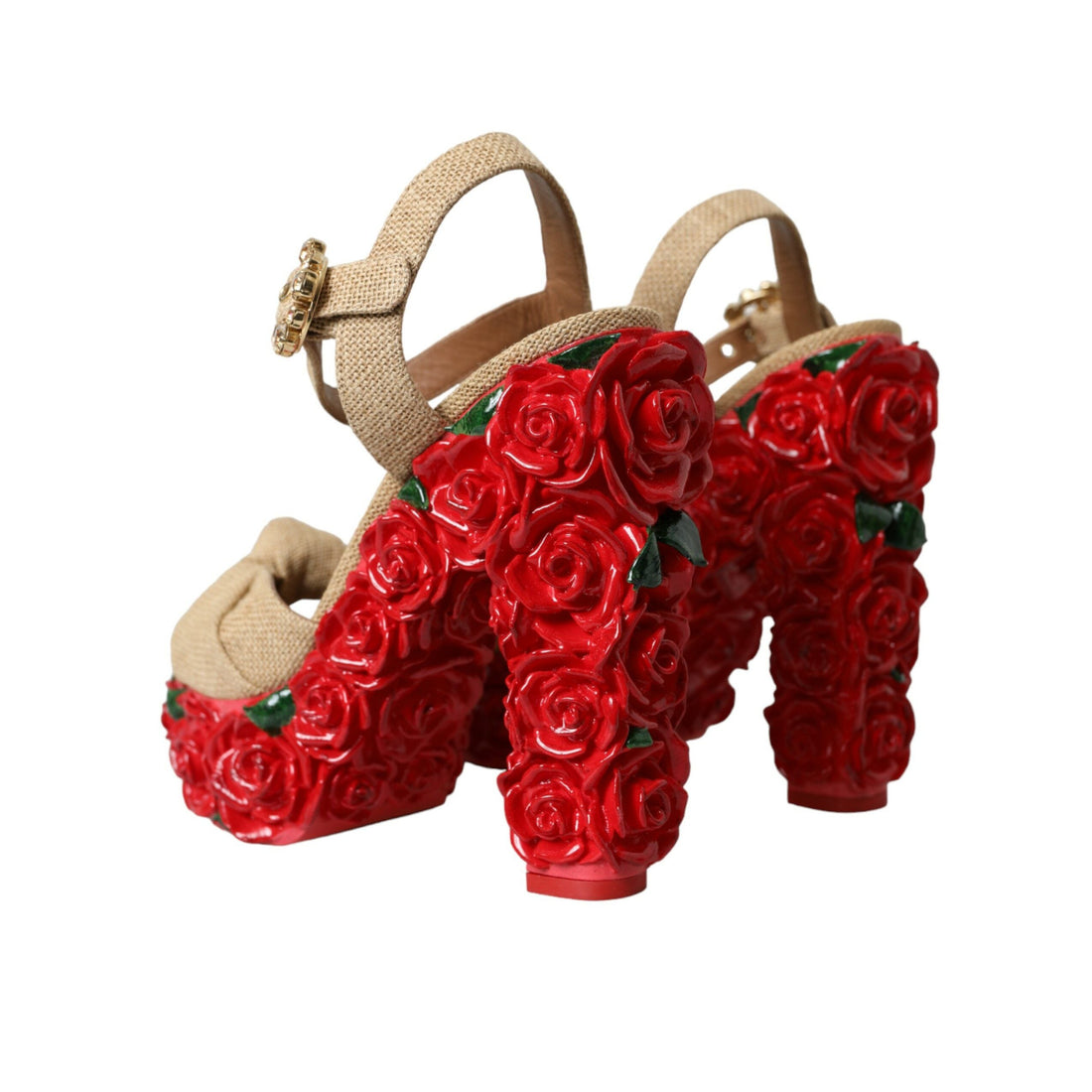 Dolce & Gabbana Red Roses Crystal Platform Sandals Shoes