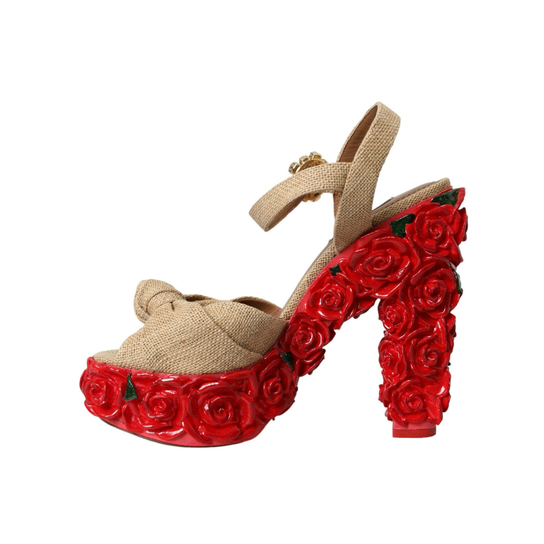 Dolce & Gabbana Red Roses Crystal Platform Sandals Shoes