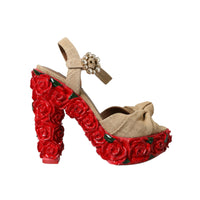 Dolce & Gabbana Red Roses Crystal Platform Sandals Shoes