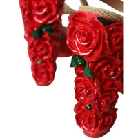 Dolce & Gabbana Red Roses Crystal Platform Sandals Shoes