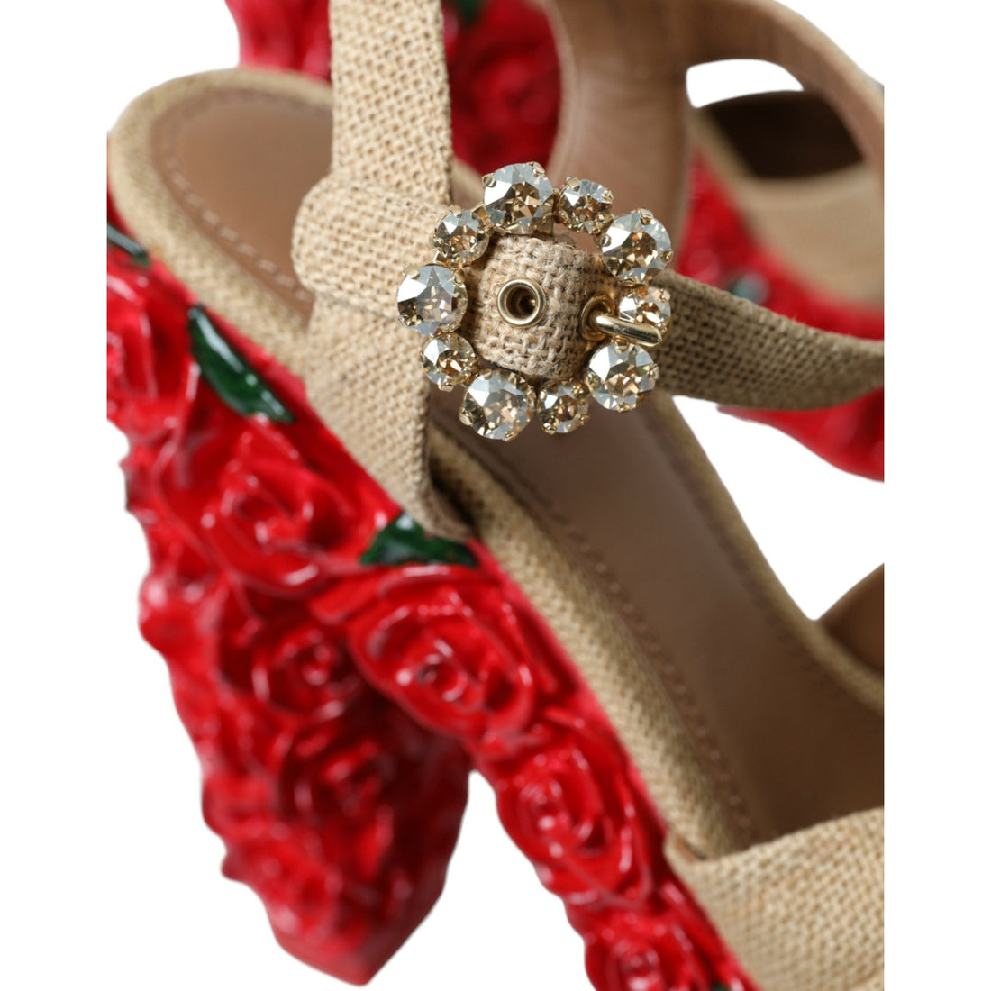 Dolce & Gabbana Red Roses Crystal Platform Sandals Shoes