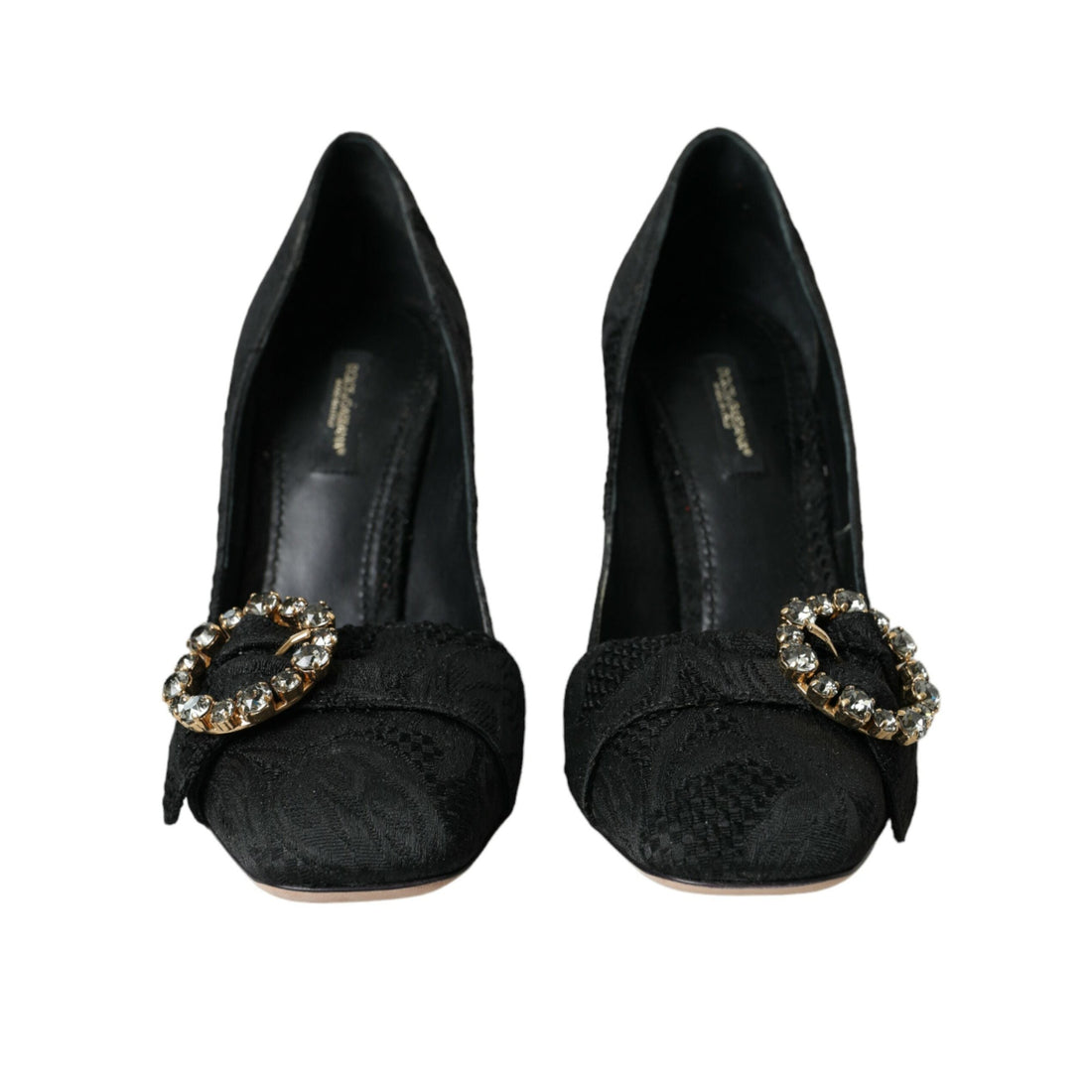 Dolce & Gabbana Black Brocade Crystals Heels Pumps Shoes