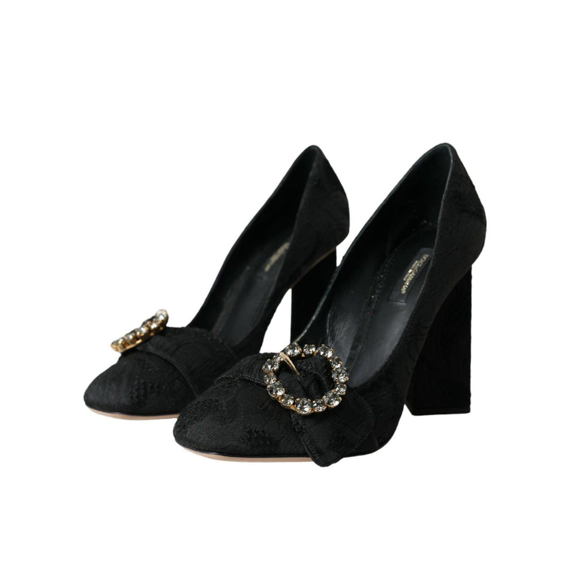 Dolce & Gabbana Black Brocade Crystals Heels Pumps Shoes