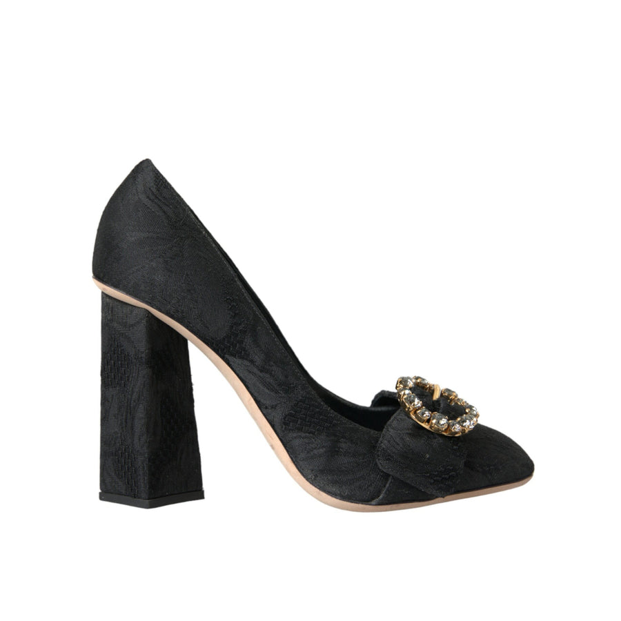 Dolce & Gabbana Black Brocade Crystals Heels Pumps Shoes