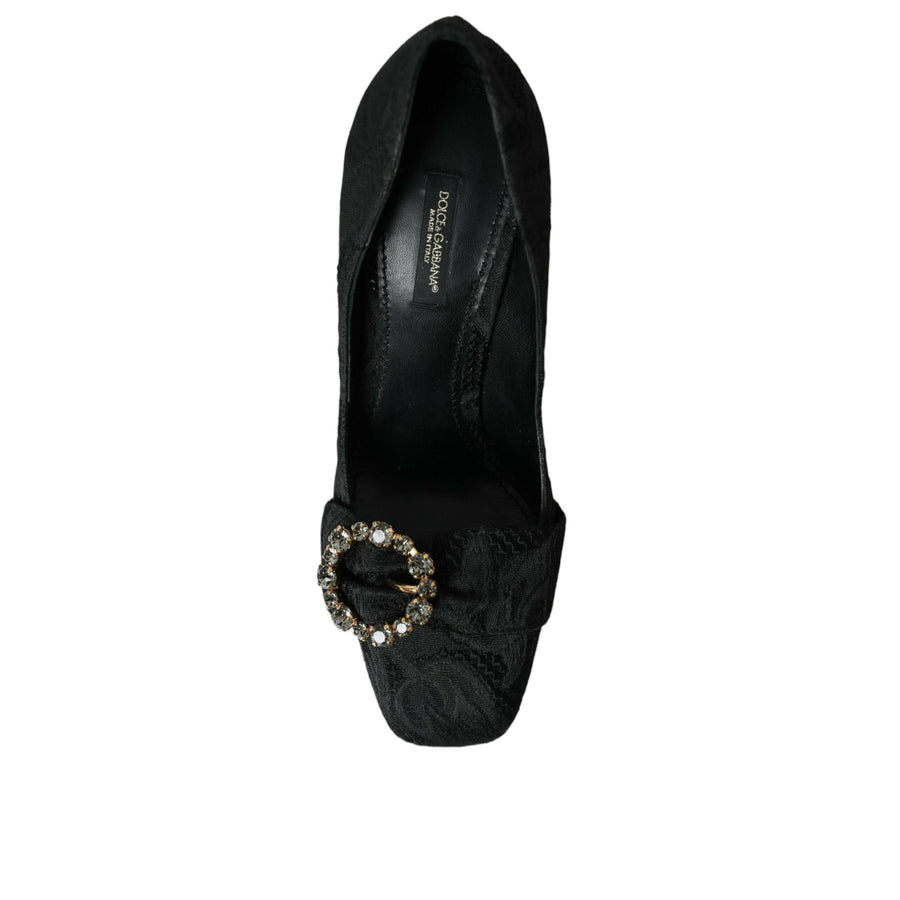 Dolce & Gabbana Black Brocade Crystals Heels Pumps Shoes