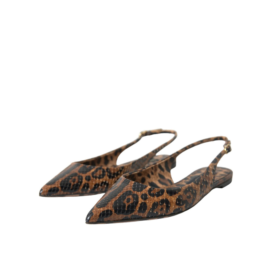 Dolce & Gabbana Brown Leopard Exotic Skin Slingback Shoes