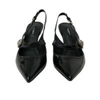 Dolce & Gabbana Black Leather Embellished Slingbacks Shoes