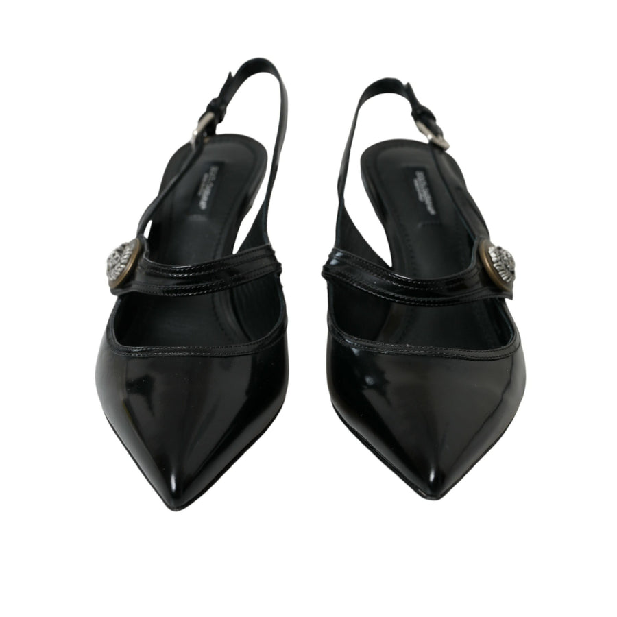 Dolce & Gabbana Black Leather Embellished Slingbacks Shoes