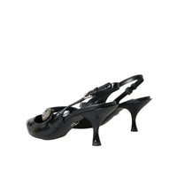 Dolce & Gabbana Black Leather Embellished Slingbacks Shoes