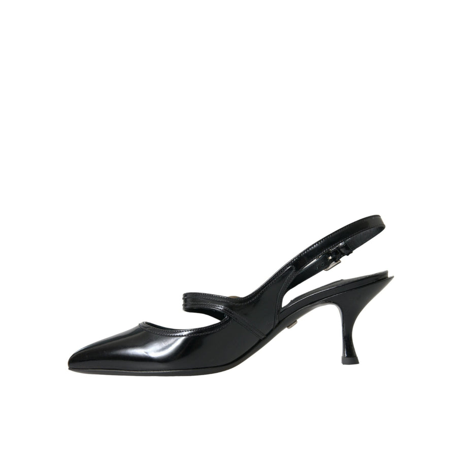 Dolce & Gabbana Black Leather Embellished Slingbacks Shoes