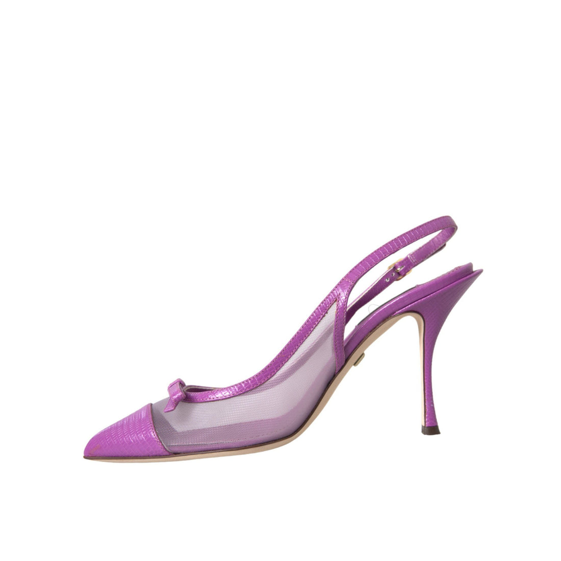 Dolce & Gabbana Purple Leather Mesh High Heels Slingback Shoes