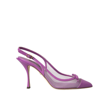 Dolce & Gabbana Purple Leather Mesh High Heels Slingback Shoes