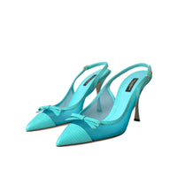 Dolce & Gabbana Blue Leather Mesh High Heels Slingback Shoes