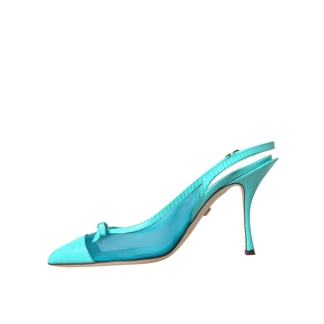 Dolce & Gabbana Blue Leather Mesh High Heels Slingback Shoes