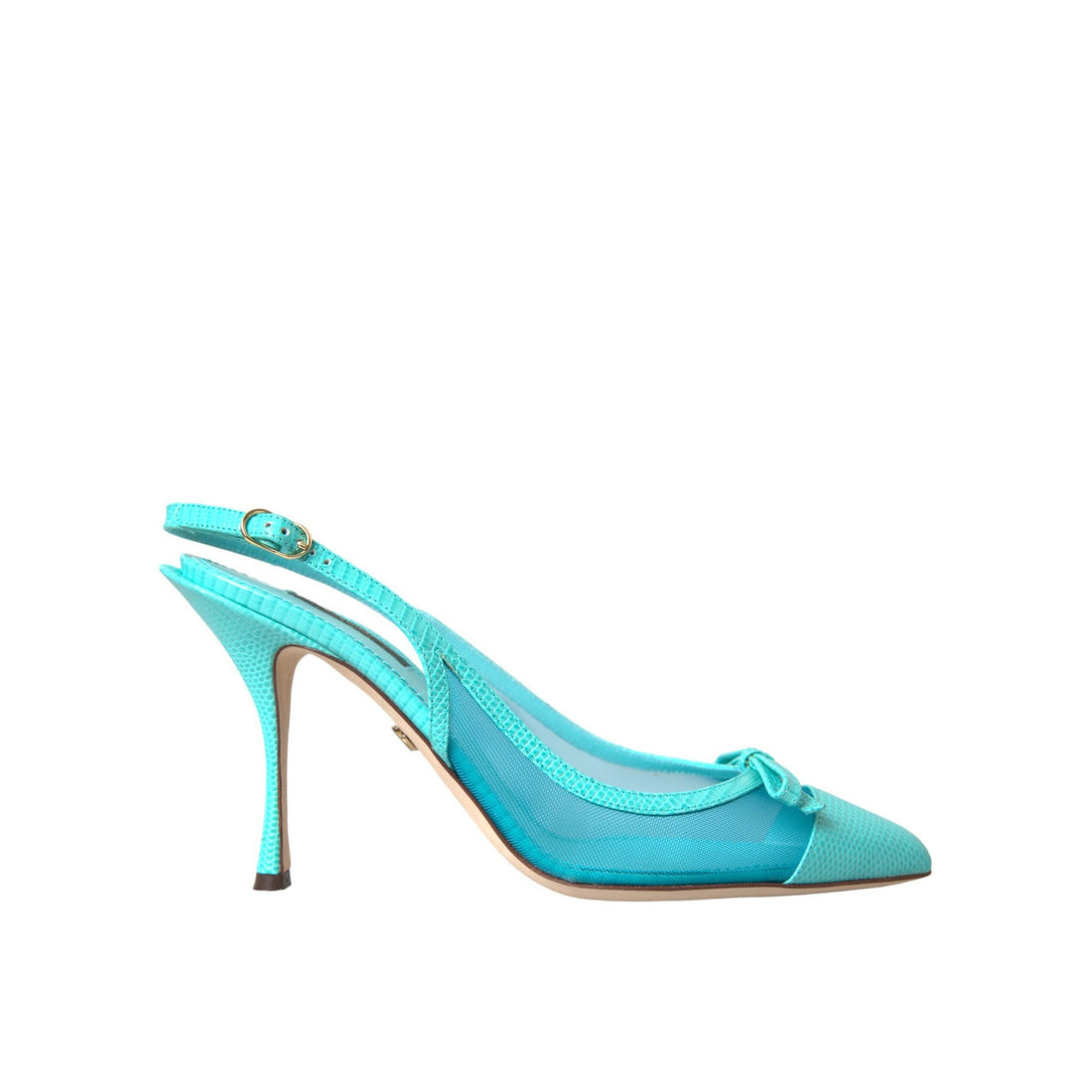 Dolce & Gabbana Blue Leather Mesh High Heels Slingback Shoes