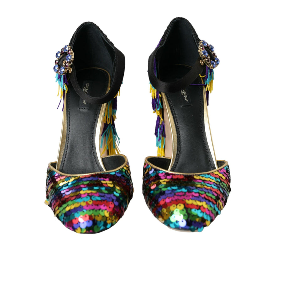 Dolce & Gabbana Multicolor Sequin Crystal Mary Jane Shoes