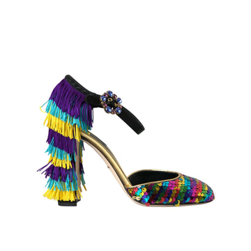 Dolce & Gabbana Multicolor Sequin Crystal Mary Jane Shoes