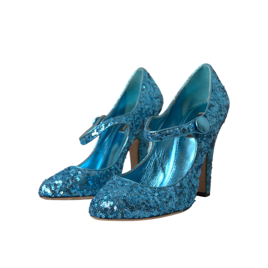 Dolce & Gabbana Blue Sequin Mary Jane Pumps High Heels Shoes