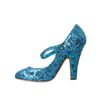 Dolce & Gabbana Blue Sequin Mary Jane Pumps High Heels Shoes