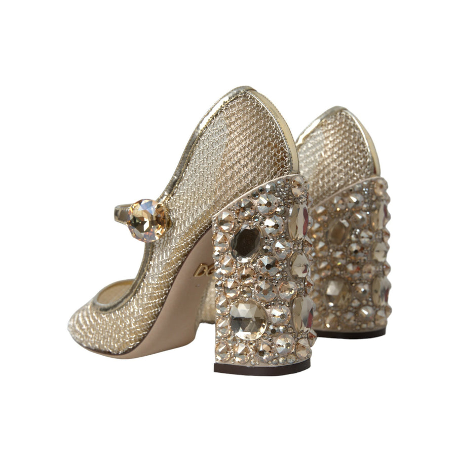 Dolce & Gabbana Gold Mesh Crystal Mary Jane Pumps Heels Shoes