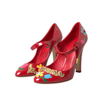 Dolce & Gabbana Red Leather Embellished Mary Jane Pumps Heels Shoes