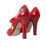 Dolce & Gabbana Red Leather Embellished Mary Jane Pumps Heels Shoes