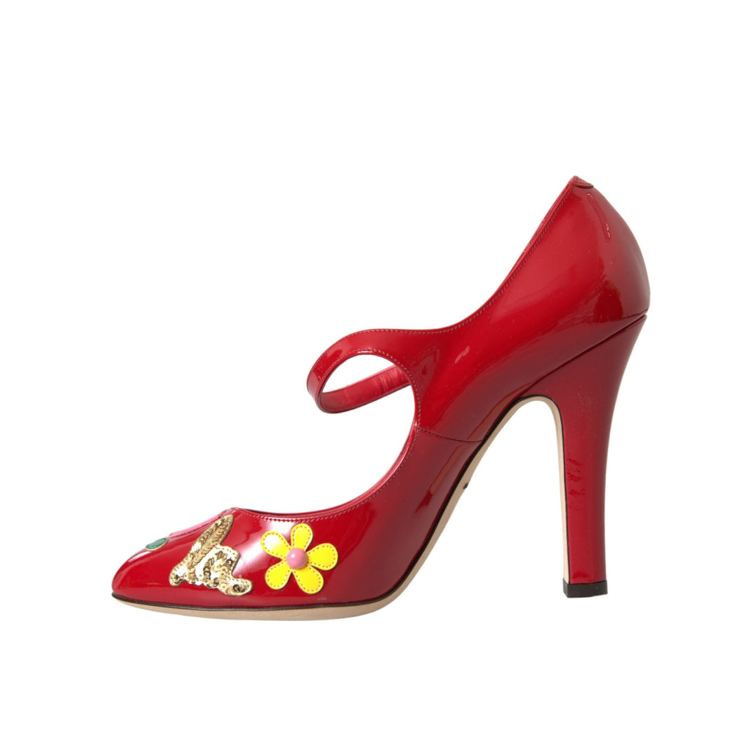 Dolce & Gabbana Red Leather Embellished Mary Jane Pumps Heels Shoes