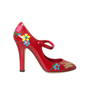 Dolce & Gabbana Red Leather Embellished Mary Jane Pumps Heels Shoes