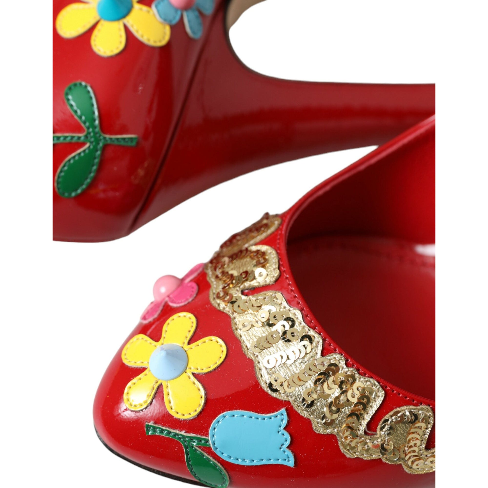 Dolce &amp; Gabbana Red Leather Embellished Mary Jane Pumps Heels Shoes