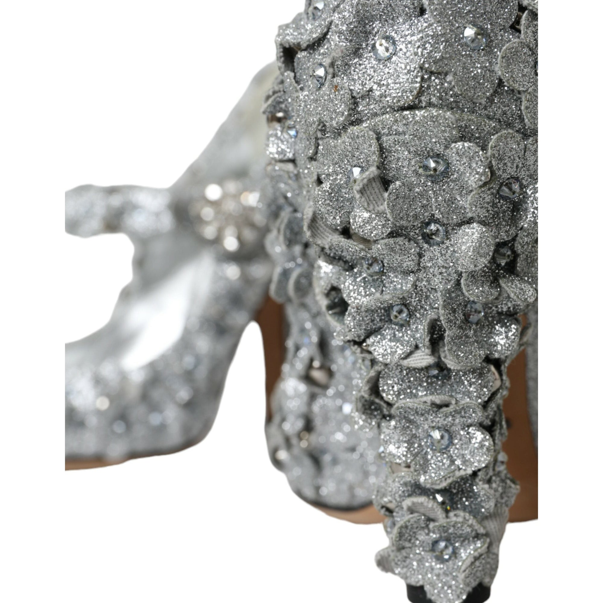 Dolce &amp; Gabbana Silver Floral Crystal Mary Jane Pumps Shoes