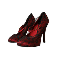 Dolce & Gabbana Red Black Floral Lace Mary Jane Pumps Shoes