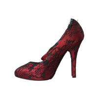 Dolce & Gabbana Red Black Floral Lace Mary Jane Pumps Shoes