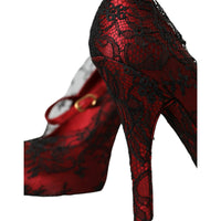 Dolce & Gabbana Red Black Floral Lace Mary Jane Pumps Shoes