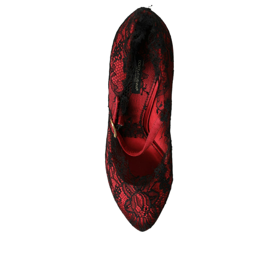 Dolce & Gabbana Red Black Floral Lace Mary Jane Pumps Shoes