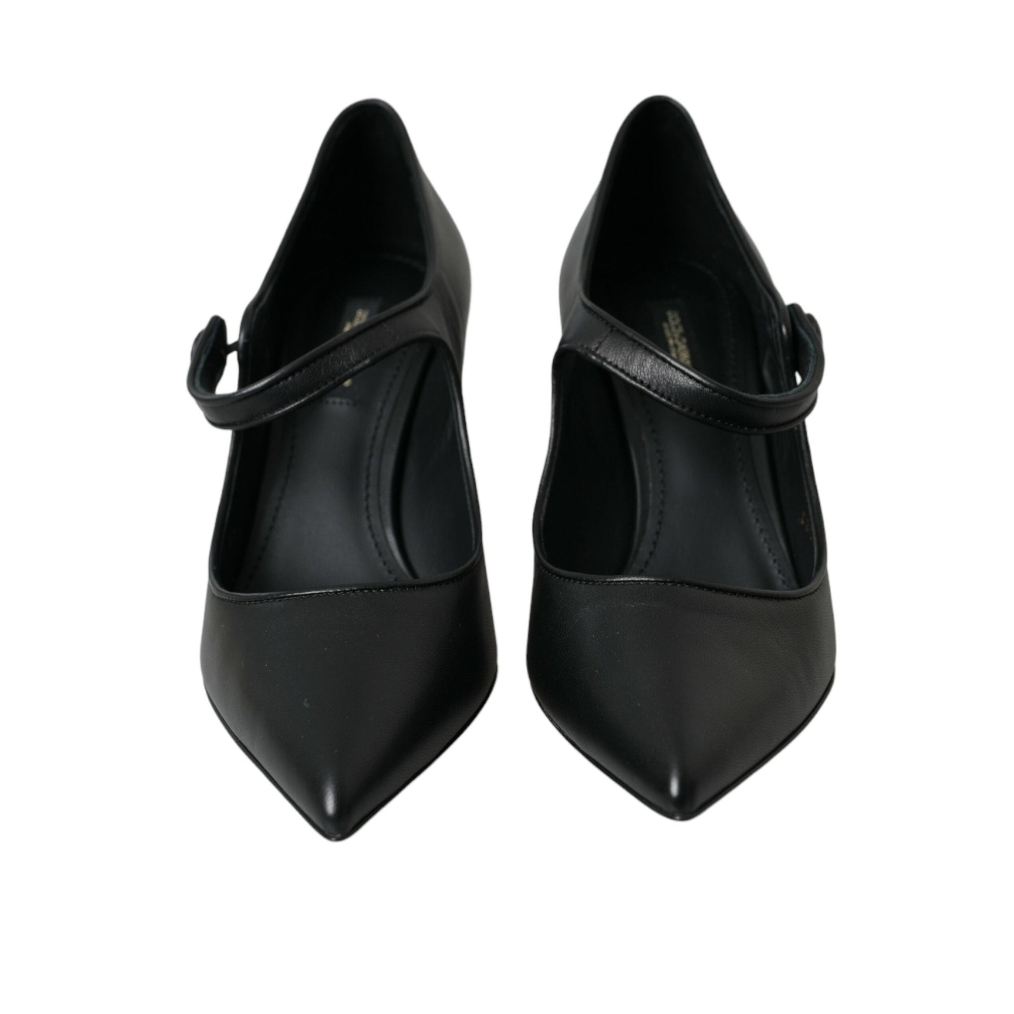 Dolce &amp; Gabbana Black Leather Logo Heels Mary Janes Pumps Shoes