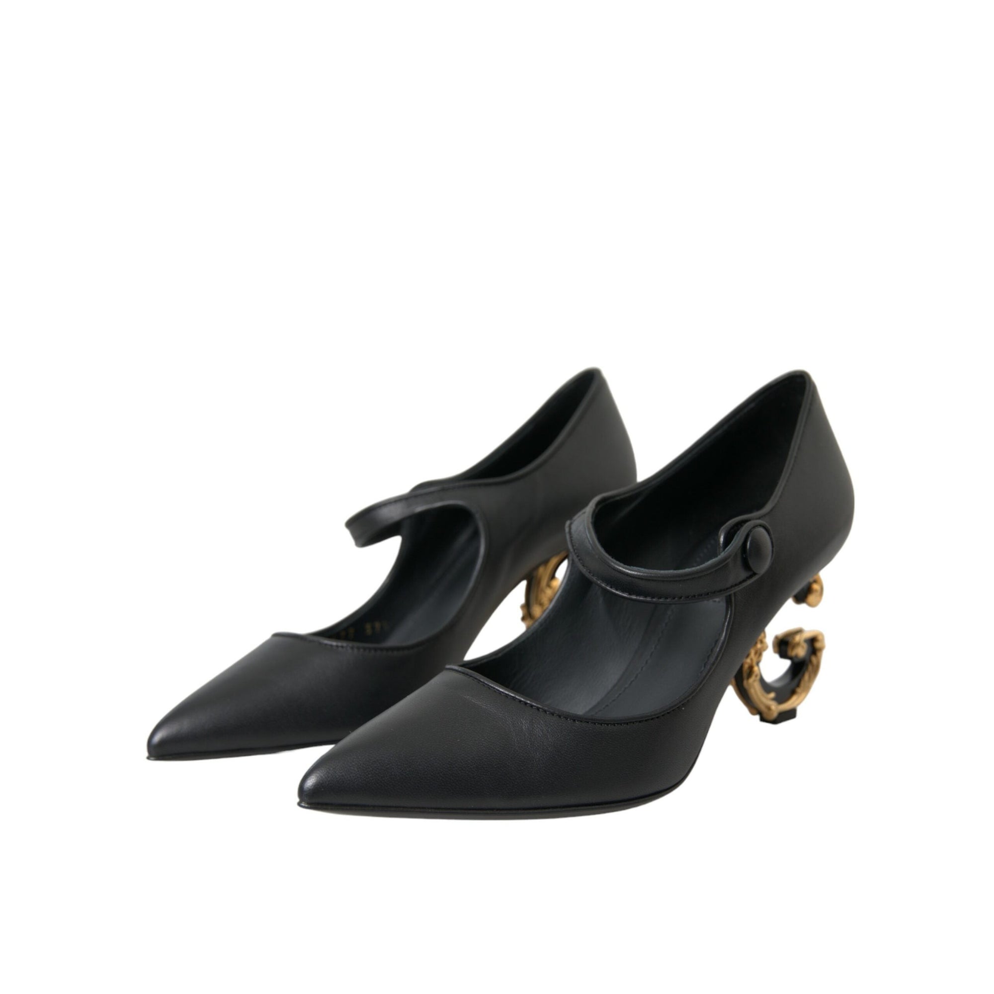 Dolce &amp; Gabbana Black Leather Logo Heels Mary Janes Pumps Shoes