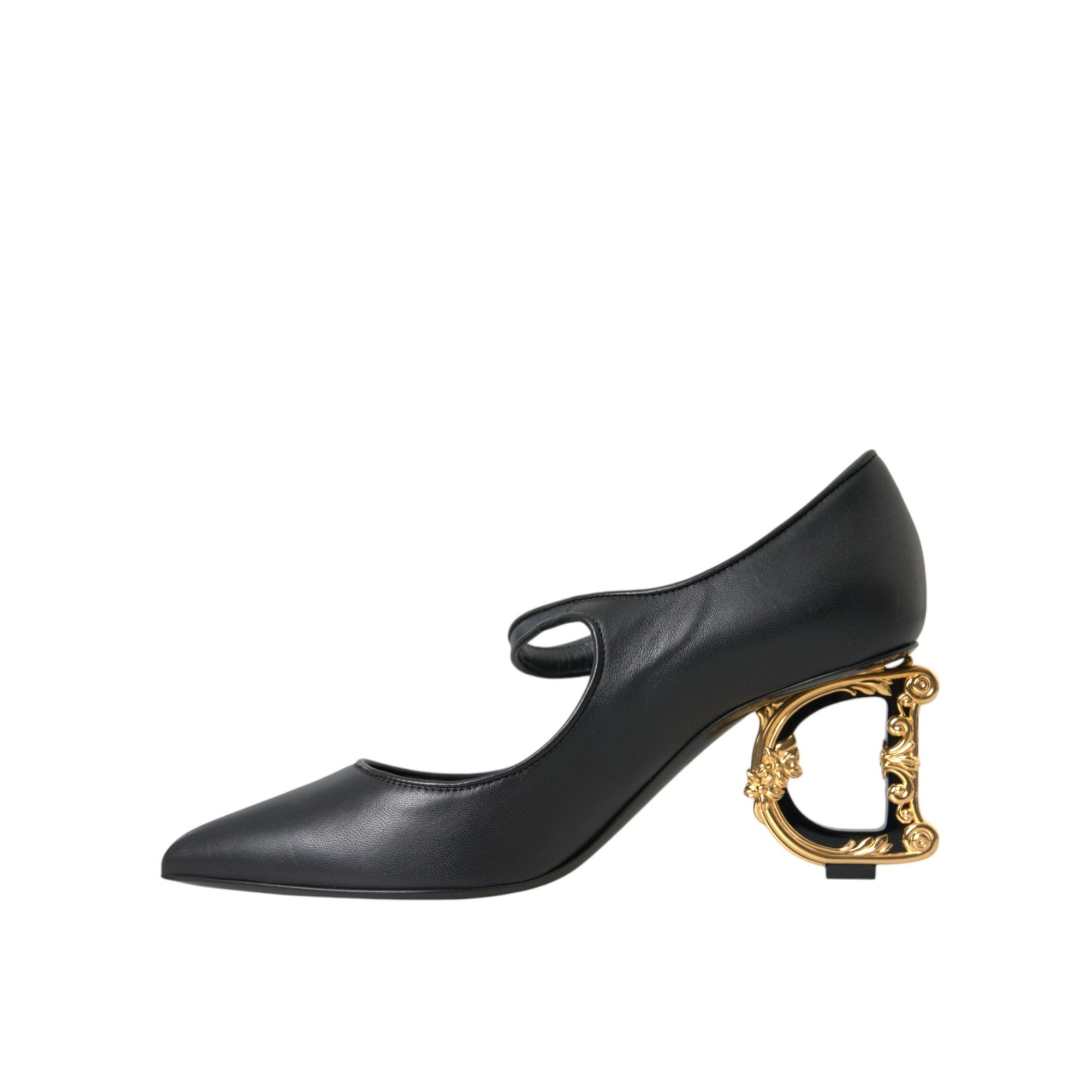 Dolce &amp; Gabbana Black Leather Logo Heels Mary Janes Pumps Shoes
