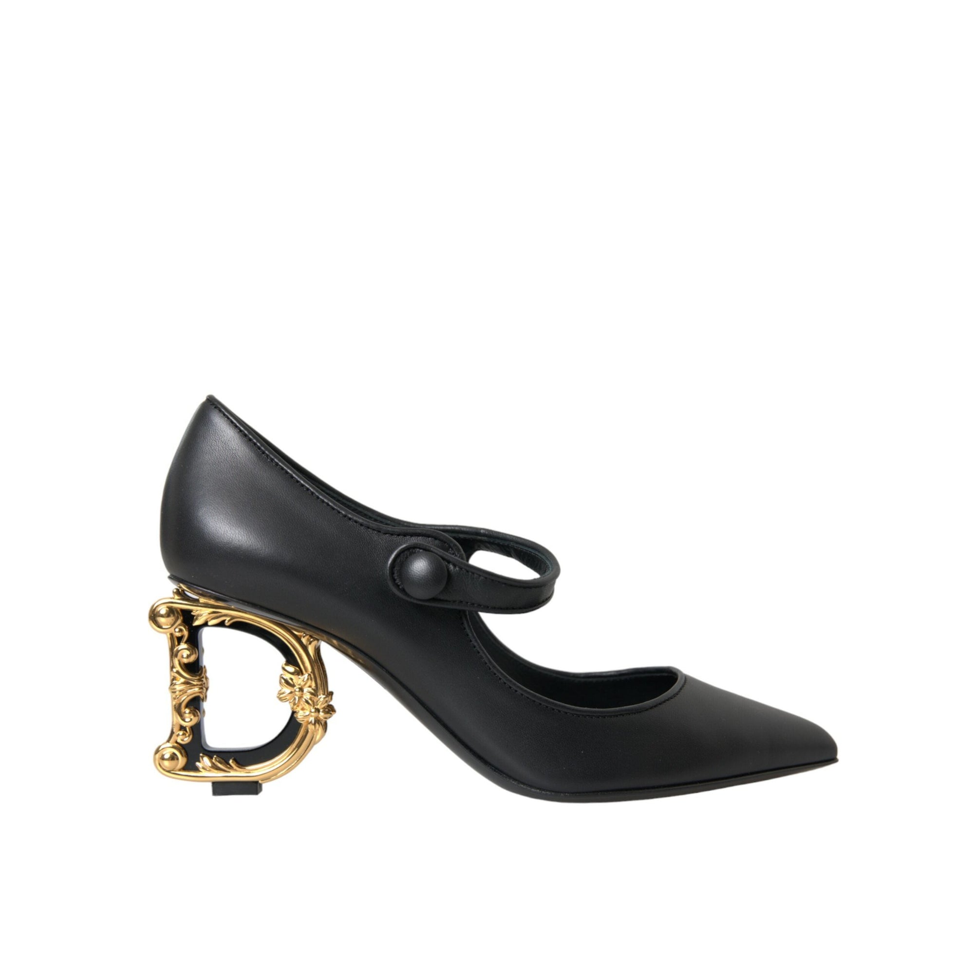 Dolce &amp; Gabbana Black Leather Logo Heels Mary Janes Pumps Shoes
