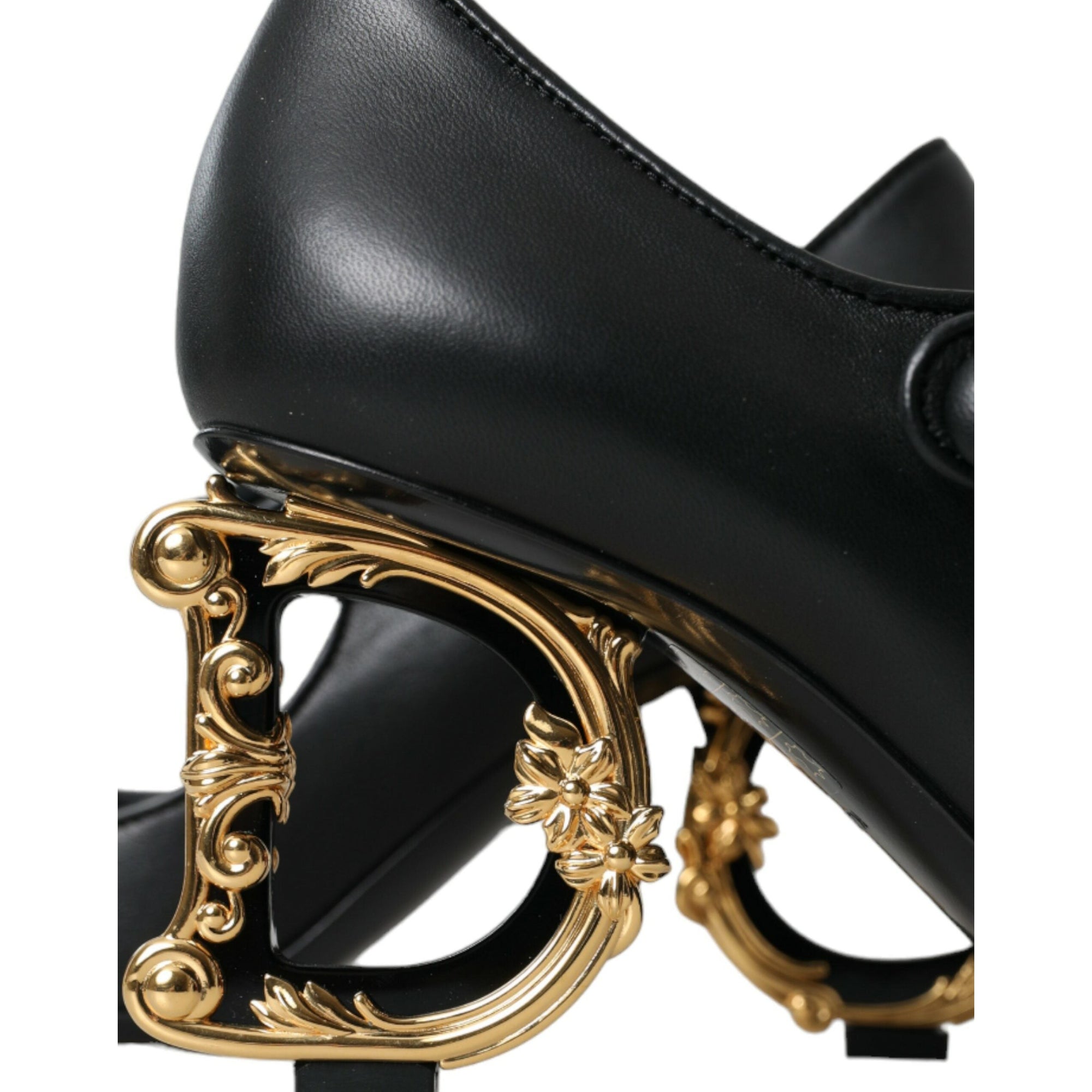Dolce &amp; Gabbana Black Leather Logo Heels Mary Janes Pumps Shoes