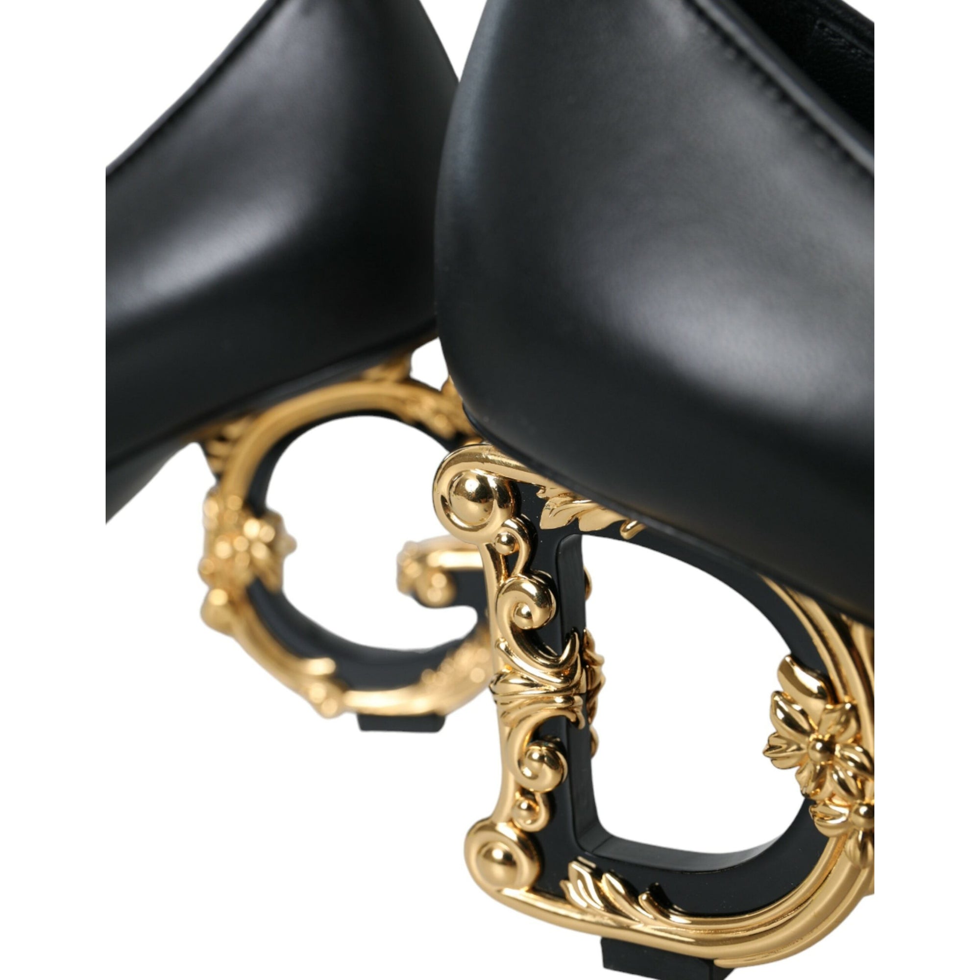 Dolce &amp; Gabbana Black Leather Logo Heels Mary Janes Pumps Shoes