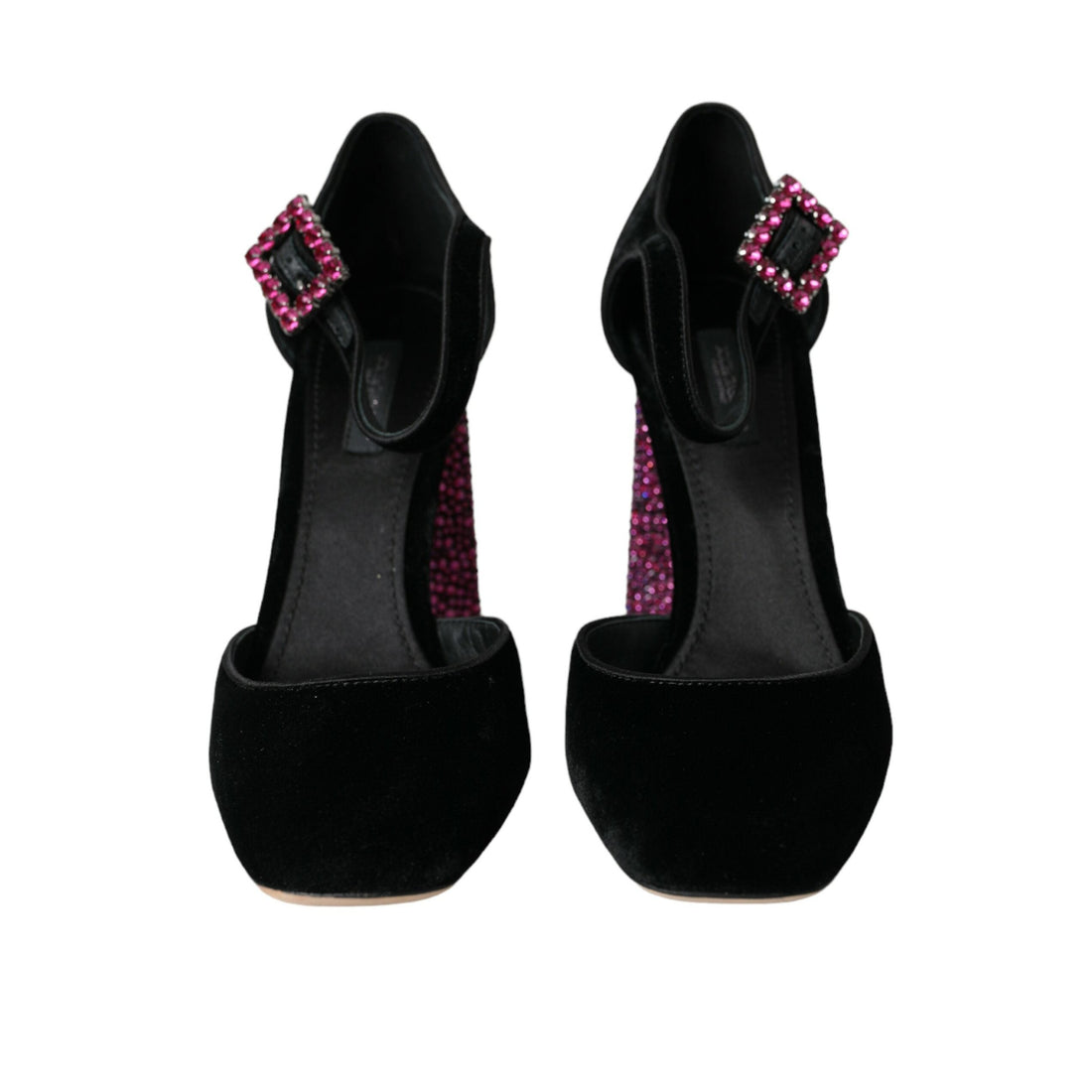 Dolce & Gabbana Black Velvet Strass Crystal Mary Janes Shoes