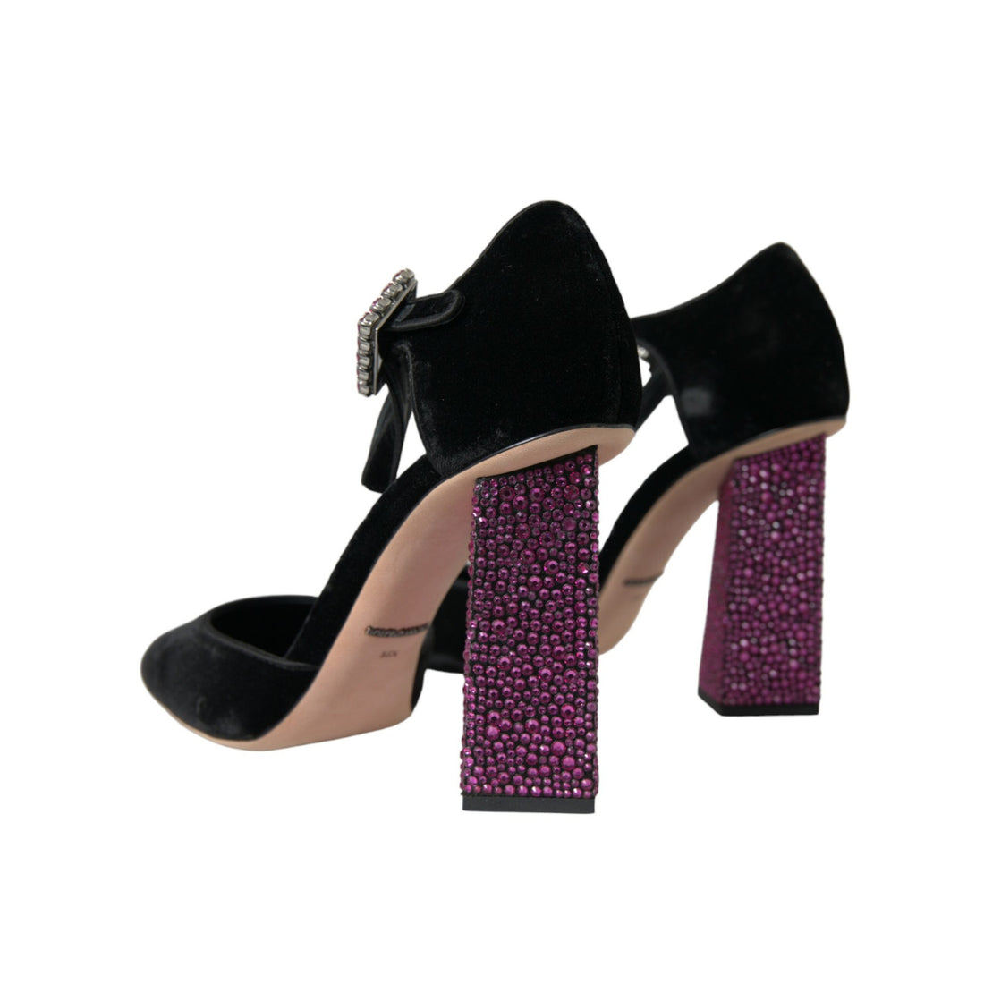 Dolce & Gabbana Black Velvet Strass Crystal Mary Janes Shoes