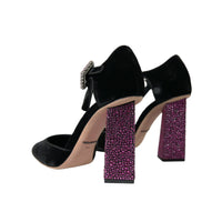 Dolce & Gabbana Black Velvet Strass Crystal Mary Janes Shoes