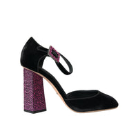 Dolce & Gabbana Black Velvet Strass Crystal Mary Janes Shoes