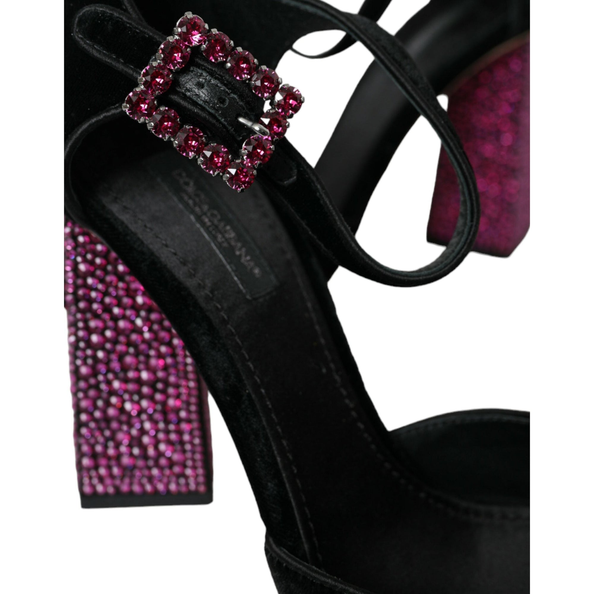 Dolce &amp; Gabbana Black Velvet Strass Crystal Mary Janes Shoes