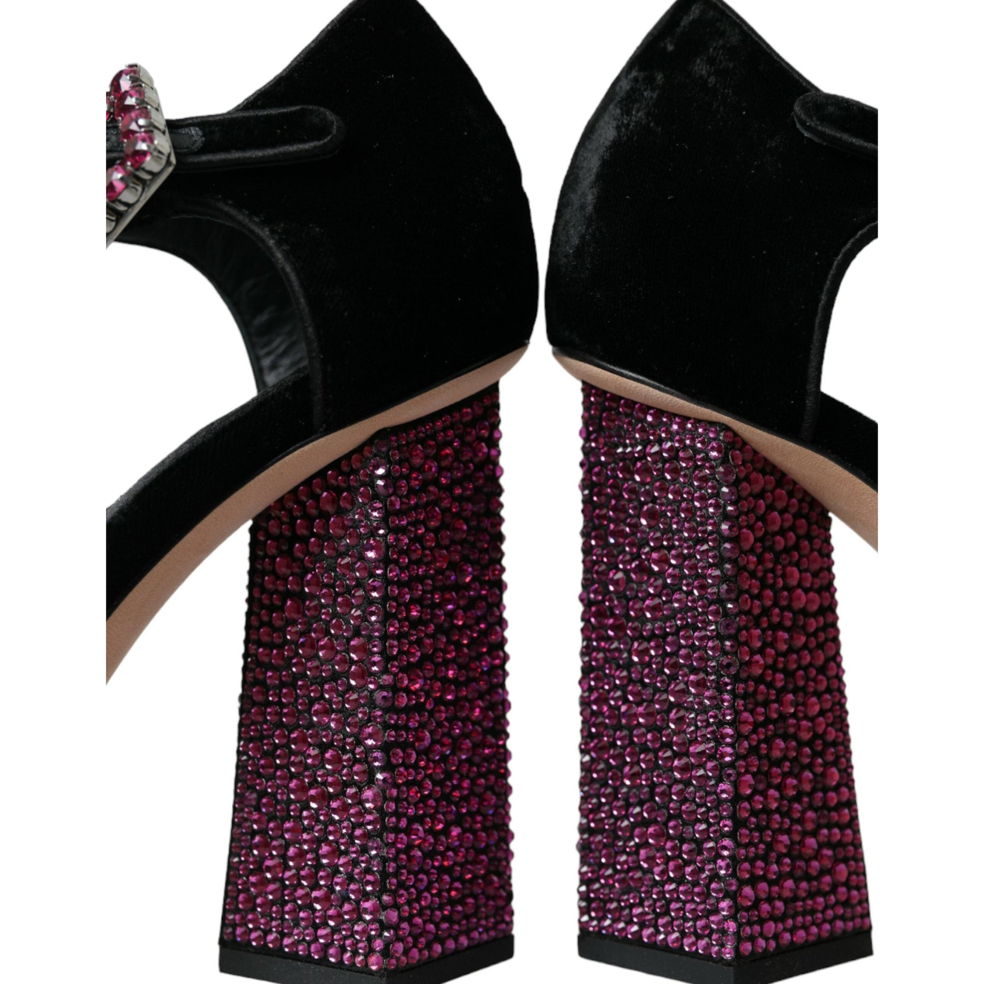 Dolce &amp; Gabbana Black Velvet Strass Crystal Mary Janes Shoes